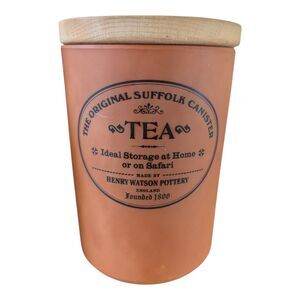 The Original Suffolk Canister Terracotta w/ Wooden Lid TEA 6"H